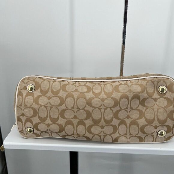 Coach Signature Stripe Brown Drawstring Shoulder Handbag Satchel F28501 - Picture 8 of 11